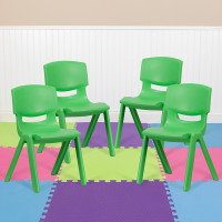 Flash Furniture 4-YU-YCX4-005-GREEN-GG 4 Pack Green Plastic Stackable School Chair with 15.5'' Seat Height